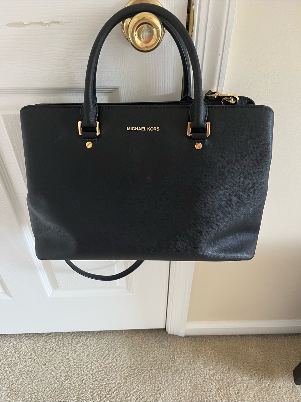 Michael Kors Black Saffiano Leather Tote with Gold Hardware